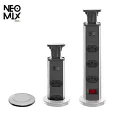 Torre De Tomada Múltipla Embutir Mesa Escritório Cozinha Extensão Retrátil Com 3 Tomadas E 2 USB Filtro De Linha Clean