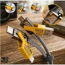 Cabo De Dados 4 em 1 Turbo PD 65W Tipo C Lightning USB Trançado Reforçado Flat iPhone Macbook Notebook Celular Gamer 1M
