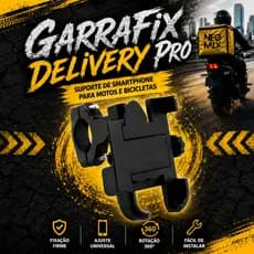 Suporte Celular Moto e Bicicleta GarraFix Delivery Pro Universal Guidão Regulável 360 Graus Reforçado Anti Queda