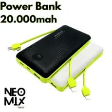 Carregador Portatil Power Bank 20000mah Bateria Externa Universal Cabos Embutidos Tipo C iPhone Rapido