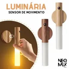 Luminaria Led Parede Com Sensor De Movimento Sem Fio Inteligente Amadeirada Magnetica Recarregavel USB Armario Corredor