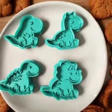 Kit 4 Cortador Marcador Molde Tema Dinossauro Para Biscoitos, Pasta Americana e Outros
