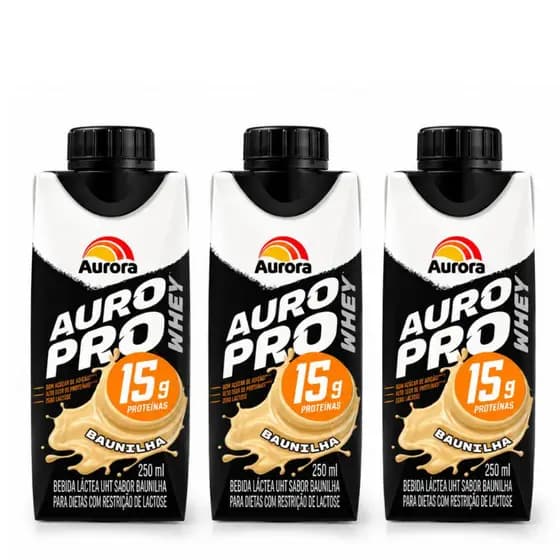 Kit 3 Auro Pro Whey Bebida Láctea Baunilha 15g De Proteína 250ml Cada
