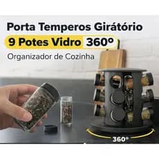 Porta Temperos Giratório 360° 9 Potes de Vidro Organizador Cozinha Prático Porta Condimentos Porta Tenpero 9 Potes Vidro