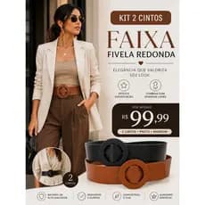 Kit 2 Cintos Faixa Feminino Largo Preto Marrom Elegante Moda Cinto Fivela Redonda Cinto Ajustavel