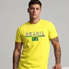 Camiseta Copa Masculina Brasil Bandeira 100% Algodão Leve