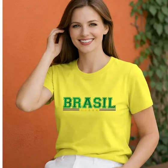 Camiseta Feminina Brasil Copa Estilosa Malha 100% Algodão