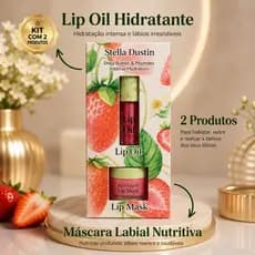 Kit Lip Oil + Lip Mask Stella Dustin Morango Hidratação Intensa Lábios Macios e Brilho