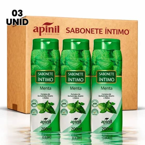 KIT 03 UNIDADES SABONETE ÍNTIMO FEMENINO MENTA 200ML APINIL