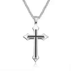 Corrente Aço Inox Pingente Cruz Titânio Cordão Detalhe Preto Crucifixo
