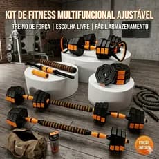 Kit 6 Em 1 Musculação 10kg Halteres Anilhas Barras Kettlebell Ajustáveis Academia Treino em Casa