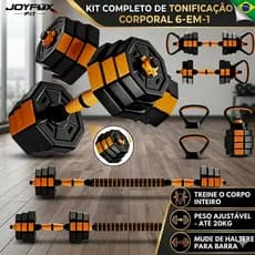 Halteres Kettlebell 6 Em 1 Octágono Barbell Regulável Até 20kg Joyfox Fitness Cor Laranja