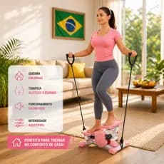 Mini Stepper Fitness com Elástico LCD Ajustável Cardio Emagrecimento Levanta Bumbum Define Pernas Treino em Casa Silenci