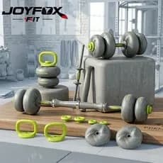 Kit Halteres 6 em 1 Ajustável 20kg Barra Kettlebell e Flexão - Treino em Casa Completo