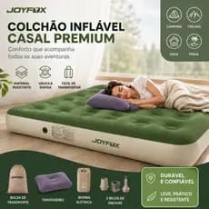Colchão Inflável JOYFOX Solteiro com Bomba Elétrica sem Fio USB-C 2 Travesseiros Superfície Aveludada 186x96x25cm