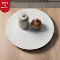 Prato Giratório Laqueado off white com vidro para Servir na Mesa e decorar 60cm de Diâmetro