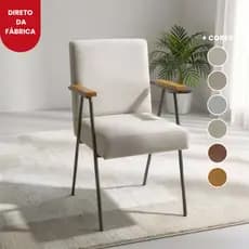 Cadeira Paloma Estofada Metal e Madeira Maciça Moderna para Sala de jantar Recepção Área Gourmet