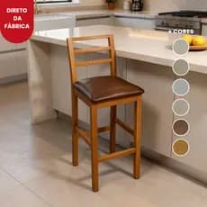 Banqueta Amora com encosto Madeira Maciça Estofada Alta balcão Cozinha Área Gourmet