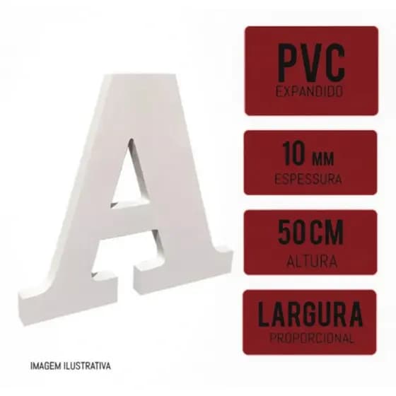 Letra em PVC Expandido Premium, 50cm Altura / Espessura de 10mm - Branco