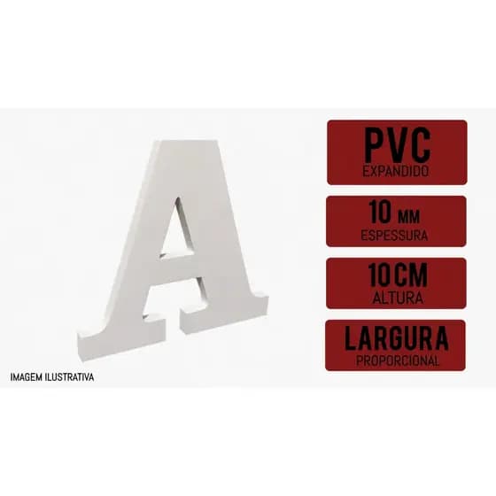 Letra em PVC Expandido Premium, 10cm Altura / Espessura de 10mm - Branco