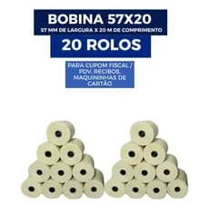 20 Un Bobina Térmica Pos 20 57x20 Rolos Maquininha Cartão