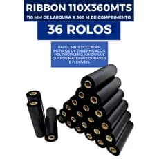 Kit 36 Ribbons Cera 110mm x 360m Ideal para Impressoras Térmicas Etiquetas Alta Performance