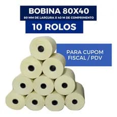 10 Un Bobina Térmica 80x40 para Impressora Fiscal Caixa Pdv