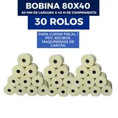 30un Bobina Térmica 80x40mm Impressão Pdv Branca Cupom Fiscal Automacao Comercial