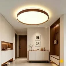 Plafon New Meio Madeira Com Metal 3 Cores Em 1 Luminária De Teto Redondo Natural Wood Amadeirado LED