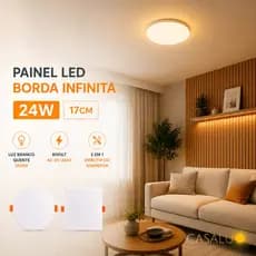 Painel Borda Infinita 2 Em 1 Sobrepor E Embutir Luminária De Teto Plafon LED 24W 17CM 3500K BQ Sala
