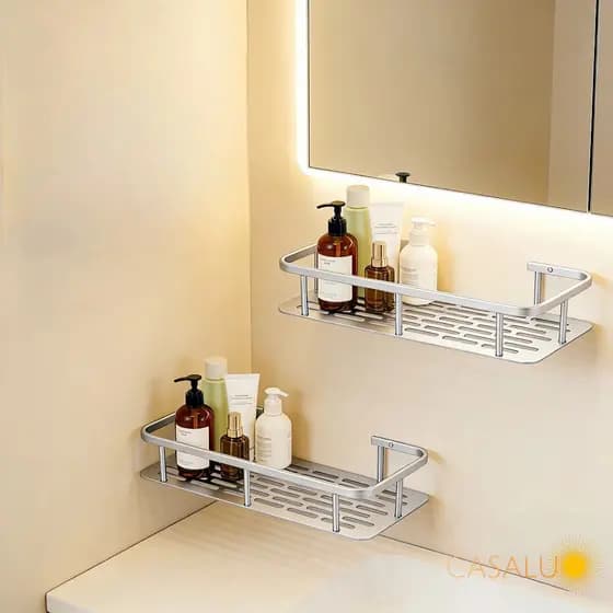 Kit 2 a 4 Suporte De Shampoo Organizador Prata Cromado Prateleira Banheiro Sem Furo Premium Aluminio