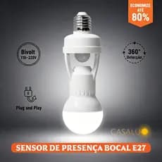Luminária Sensor De Movimento Para Lâmpada Soquete Bocal E27 c/ Sensor De Presença Bivolt Max 60W