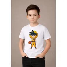 Camiseta 100% Algodão Infantil/Juvenil 2 ao 16 Meninos Goku Time Basquete Anime
