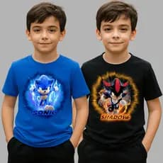 Kit 2 Camiseta Infantil 100% Algodão Sonic e Shadow Ouriço Estampa Menino Masculino
