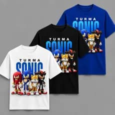 Kit 3 Camiseta Algodão Infantil Sonic Turma Casual Várias Cores Leve Confortável