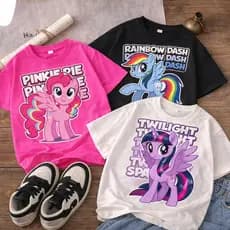 Kit 3 Camisetas ou Avulsa Infantil Personagens Coloridas Menina Algodão Confortável Moda Kids Estampa Desenho Animado
