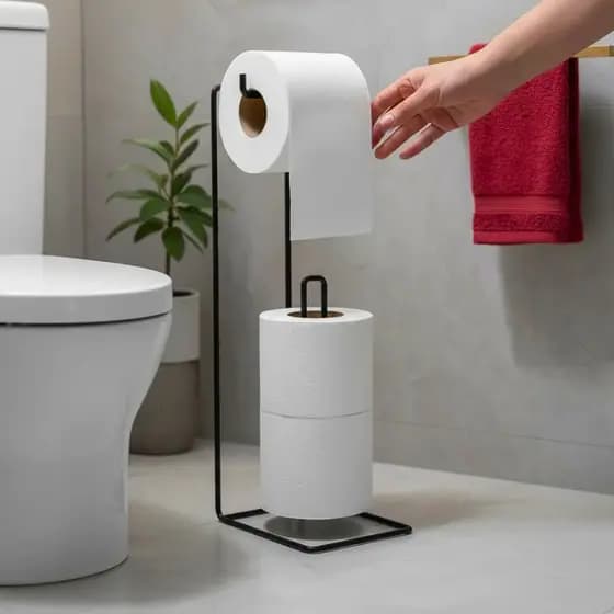 Suporte Luxo Para Papel Higiênico Chão Banheiro Aramado Epóxi Organização Porta Papéis C/ Reserva