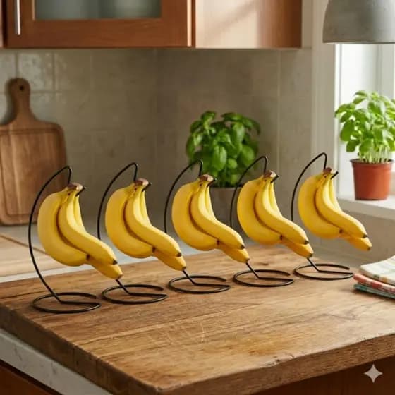 Kit 5 Suportes para Bananas de Mesa em Aço Porta Banana Gancho Fruteira Multiuso Organizador Cozinha