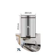 Kit 20L + 7L Lixeira Aço Inoxidável Pedal Prateado Brilhante