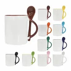 Caneca Xícara para Sublimação 350ml com Colher | Cerâmica Branca Personalizável