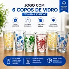 Conjunto 6 Copos de Vidro 220ml – Design Estampado Moderno