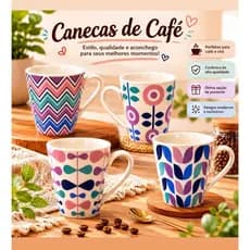 Caneca de Porcelana -xícara  Estampada 300ml – Ideal para Café, Chá e suco-Refeições- cop alça