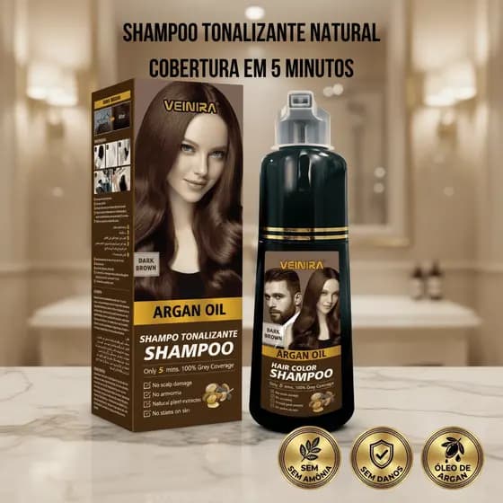 Shampoo Profissional Tonalizante cor Preto ou Castanho  Natural 400ml – Sem Amônia – Veinira