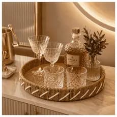 Bandeja Rattan Redonda Decorativa Mesa Posta 35cm