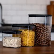 Kit 3 Potes Plástico Transparente Vedação Guardar Conserva Alimentos Cozinha