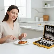 Faqueiro Inox 24 Peças Maleta Dourada Garfo Faca Colher Jantar Mesa Luxo Organização