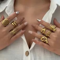 Anel Aberto de Aço Inoxidável Dourado para Mulheres, Minimalista, Vintage, Geométrico, Ondulado, Ajustável, Simples, Cas