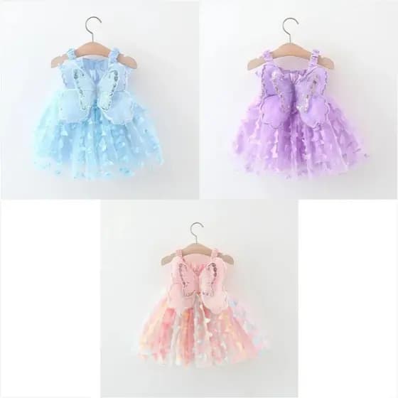 Vestidos De Verão Para Meninas Com Design De Borboleta Doce Casamentos E Festas (0-3 Anos)