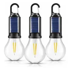 Kit 3 Lampada Led Camping Solar 15w Recarregável Portátil  Redondo Quente 5v Mosquetão