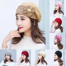 Chapéu Feminino Elegante de Lã Macia e Quente, Béret à Prova de Vento